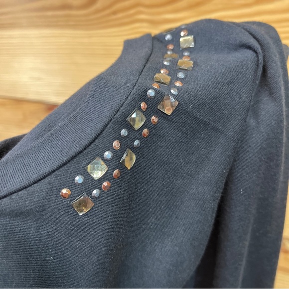 LOGO Lori Goldstein Shirt XXSP Petite Black Swing Satin Chiffon Trim Jewels - Picture 14 of 15